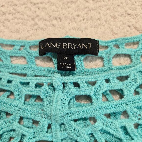 Lane Bryant Crochet Cut-out Top Bell Sleeves Teal Sz 20 Bohemian Craftcore - Picture 4 of 9